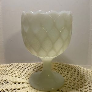 Vintage Milk glass chalice goblet dish in white with textured diamond pattern
